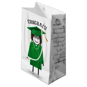 Sacola Para Presentes Pequena Formando Stick Girl com Boné Verde e Diploma