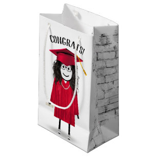 Sacola Para Presentes Pequena Formando Stick Girl com Boné Vermelho e Diploma