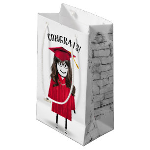 Sacola Para Presentes Pequena Formando Stick Girl com Boné Vermelho e Diploma