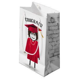 Sacola Para Presentes Pequena Formando Stick Girl com Boné Vermelho e Diploma