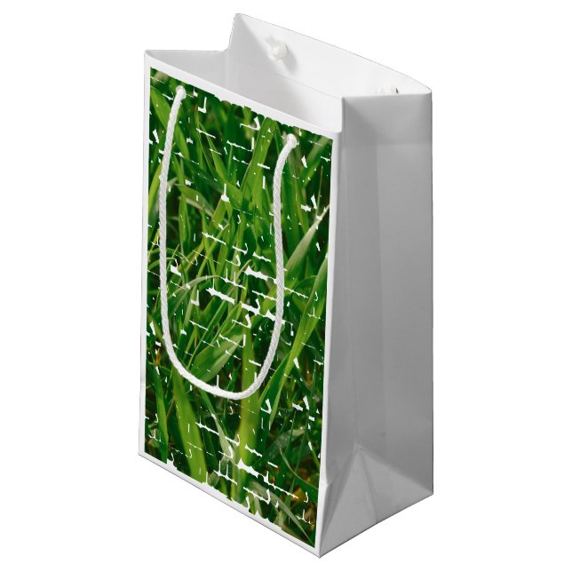 Sacola Para Presentes Pequena Foto do Serviço de Cuidados Lançados Verdes Branco (Frente inclinada)