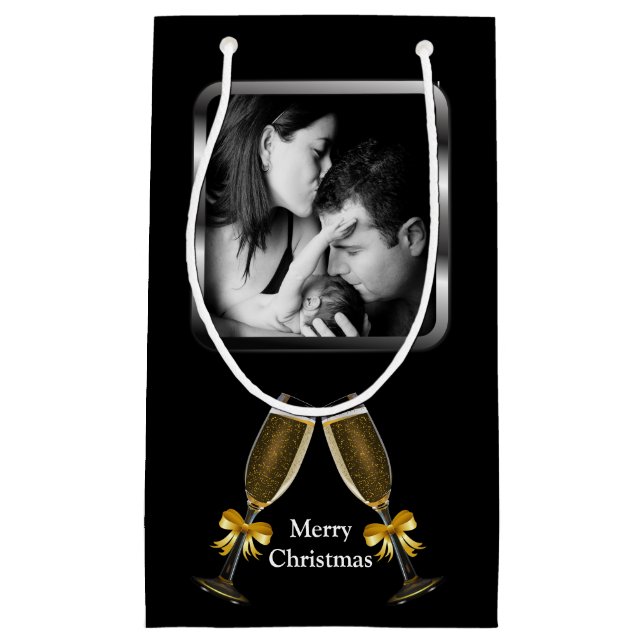 Sacola Para Presentes Pequena Foto Personalizada do Elegante do Brinde de Champa (Frente)