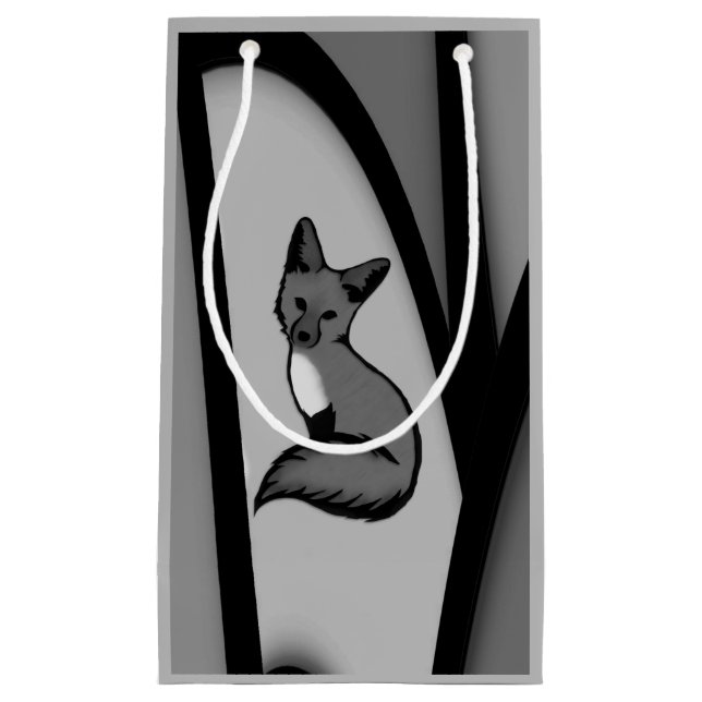 Sacola Para Presentes Pequena Fox Modern Art Design em Prata (Frente)