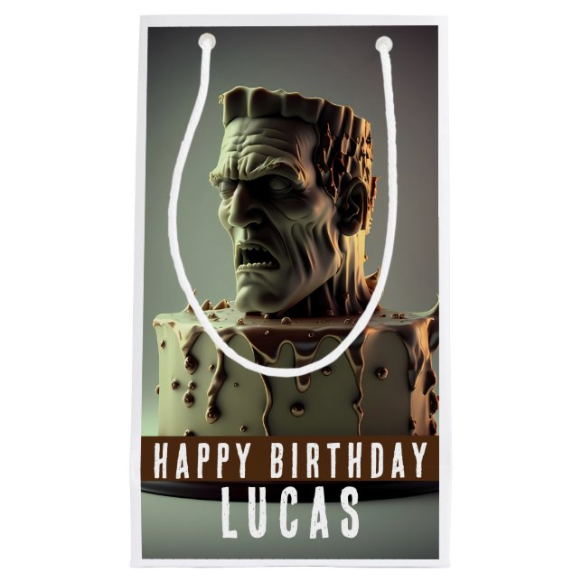 Sacola Para Presentes Pequena Frankenstein Head Birthday Chocolate - (Frente)