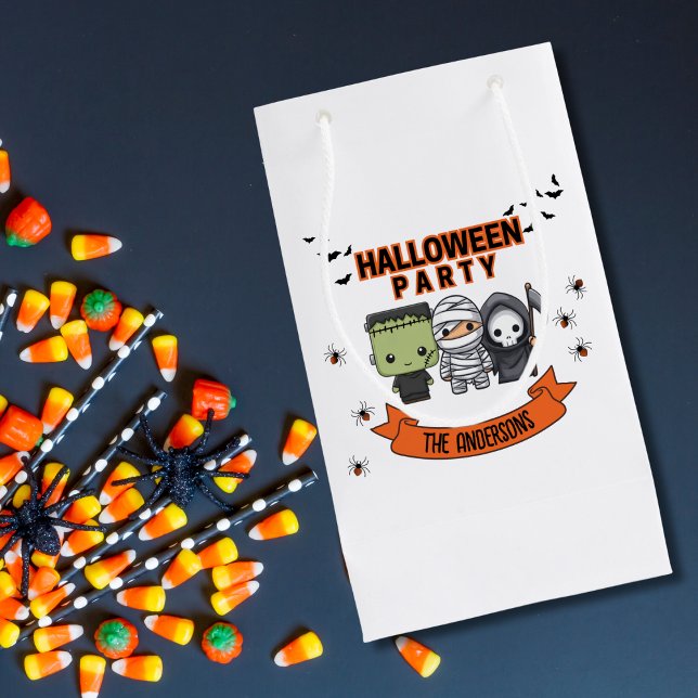 Sacola Para Presentes Pequena Frankenstein Mummy Grim Reaper Spooky Halloween (Criador carregado)