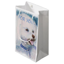 SACOLA PARA PRESENTES PEQUENA FRISE BRANCO DE BICHON