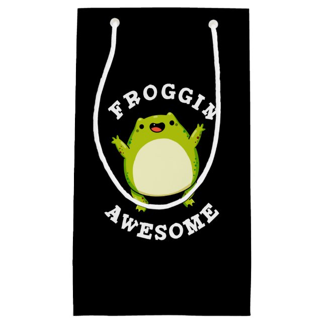 Sacola Para Presentes Pequena Froggin Incrível Sapo Engraçado Pun Dark BG (Frente)
