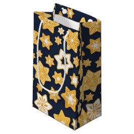 Sacola Para Presentes Pequena Frota de Cookies de Natal com fundo de Cinza Azul