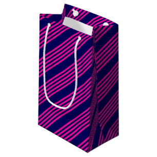 Sacola Para Presentes Pequena Fuchsia e padrão de cinco faixas azul marinho