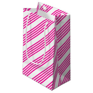 Sacola Para Presentes Pequena Fuchsia e padrão de cinco faixas brancas