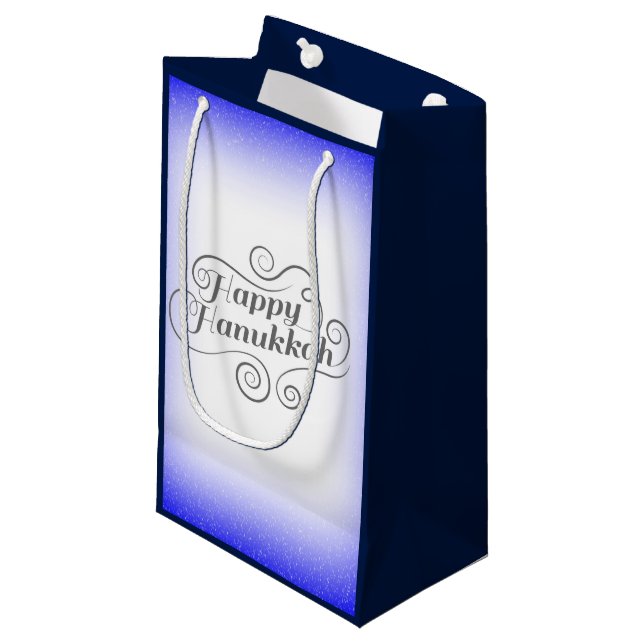 Sacola Para Presentes Pequena Fundo Branco Azul de 2 tons Feliz Hanukkah