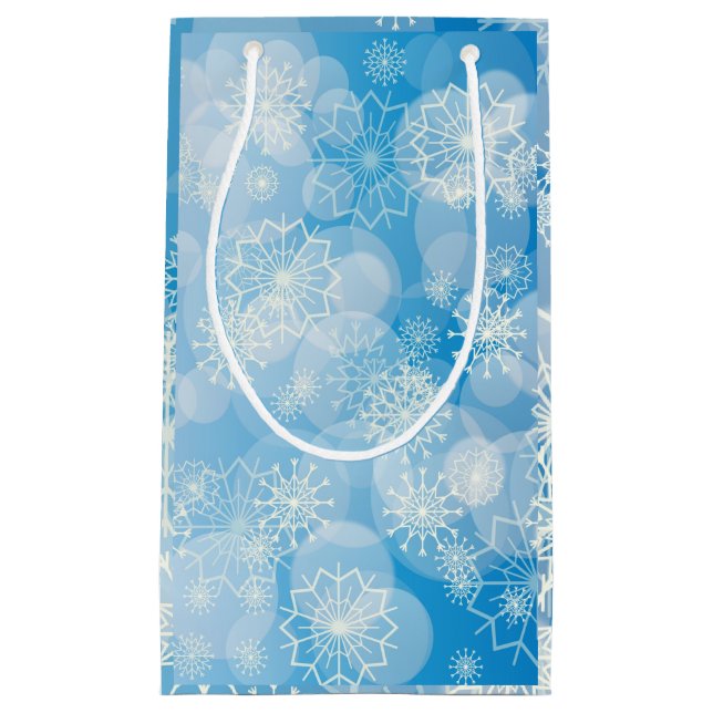 Sacola Para Presentes Pequena Fundo do floco de neve (Frente)