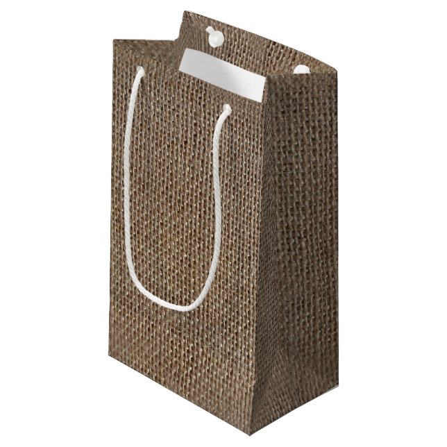 Sacola Para Presentes Pequena Fundo Rustic Burlap-Look Brown Impresso (Frente inclinada)