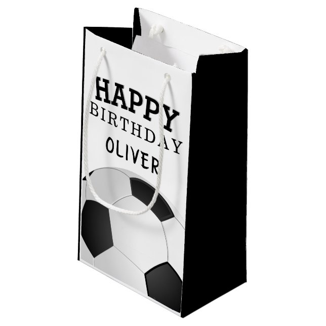 Sacola Para Presentes Pequena Futebol de futebol Feliz Aniversário Jovens Nome (Verso inclinado)