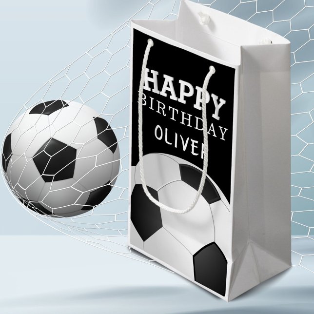Sacola Para Presentes Pequena Futebol de futebol Feliz Aniversário Jovens Nome (Criador carregado)