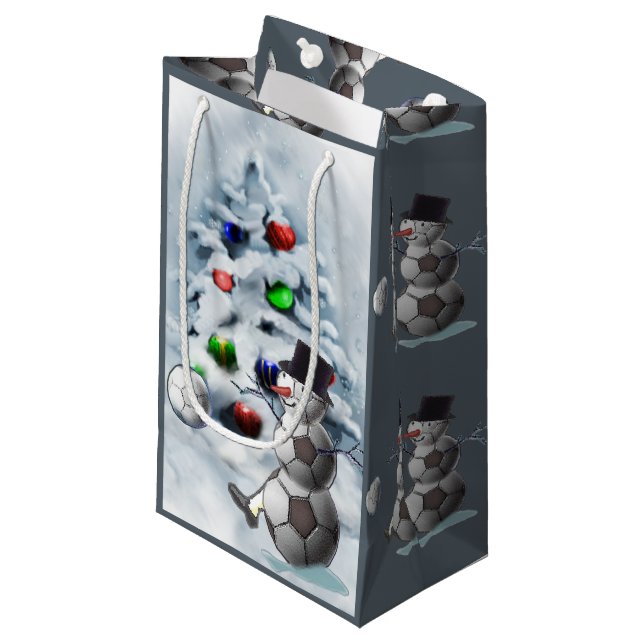 Sacola Para Presentes Pequena Futebol Snowman Natal (Frente inclinada)