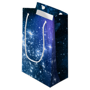 Sacola Para Presentes Pequena Galáxias Amantes Starry Space Blue Sky White Spar