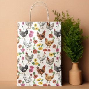 Sacola Para Presentes Pequena Galinha e Gerber Daisies