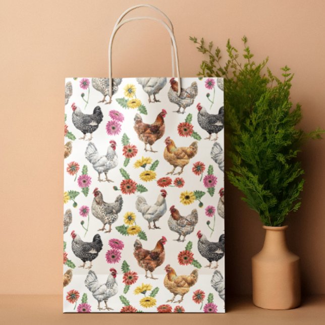 Sacola Para Presentes Pequena Galinha e Gerber Daisies (Criador carregado)