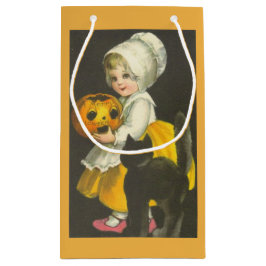 Sacola Para Presentes Pequena Garota Pumpkin Black Cat Vintage Halloween Gift Ba
