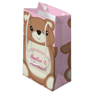 Sacola Para Presentes Pequena Garota Rosa-Chá de fraldas-Urso