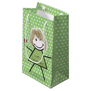 Sacola Para Presentes Pequena Garota Vencendo De Aniversário Nas Bolinhas