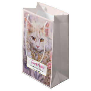 Sacola Para Presentes Pequena Gato Branco Elegante em Joias de Luxo Obrigado