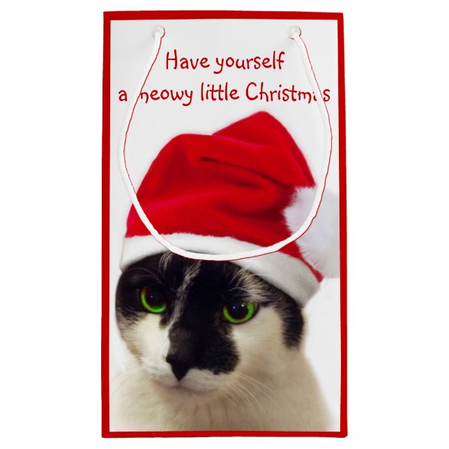 Sacola Para Presentes Pequena Gato com Papai noel (Verso)