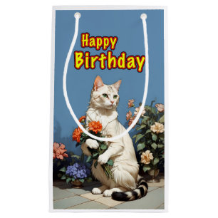 Sacola Para Presentes Pequena gato de aniversário feliz