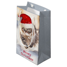 Sacola Para Presentes Pequena Gato De Natal De Maine Coon Na Neve
