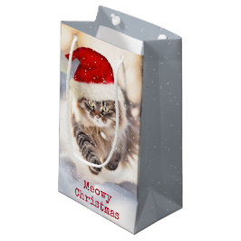 Sacola Para Presentes Pequena Gato de Natal Maine Coon na Neve
