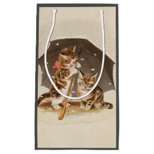 Sacola Para Presentes Pequena Gato Kitten gatinho antigo vintage bonito