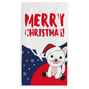 Sacola Para Presentes Pequena Gato Natal Neve Animais de inverno Gatos Presente