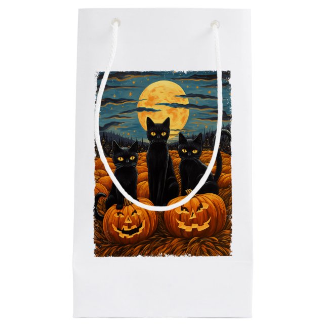 Sacola Para Presentes Pequena Gato Negro Halloween Gata Amada Noite Estrelada Ga (Frente)