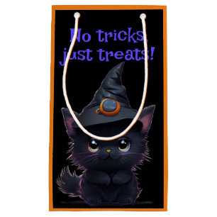 Sacola Para Presentes Pequena Gato preto Dia de as Bruxas engraçado bonito