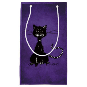 Sacola Para Presentes Pequena Gato preto mau áspero roxo gótico