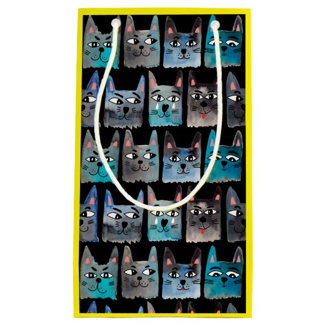 Sacola Para Presentes Pequena Gatos azuis (Frente)