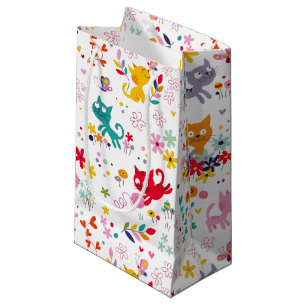 Sacola Para Presentes Pequena Gatos Fofos e Diversão com Flores