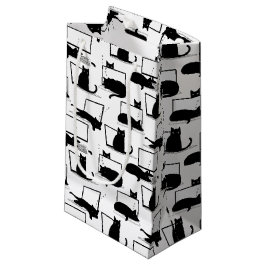 Sacola Para Presentes Pequena Gatos Pretos Sentados no Padrão de Laptop