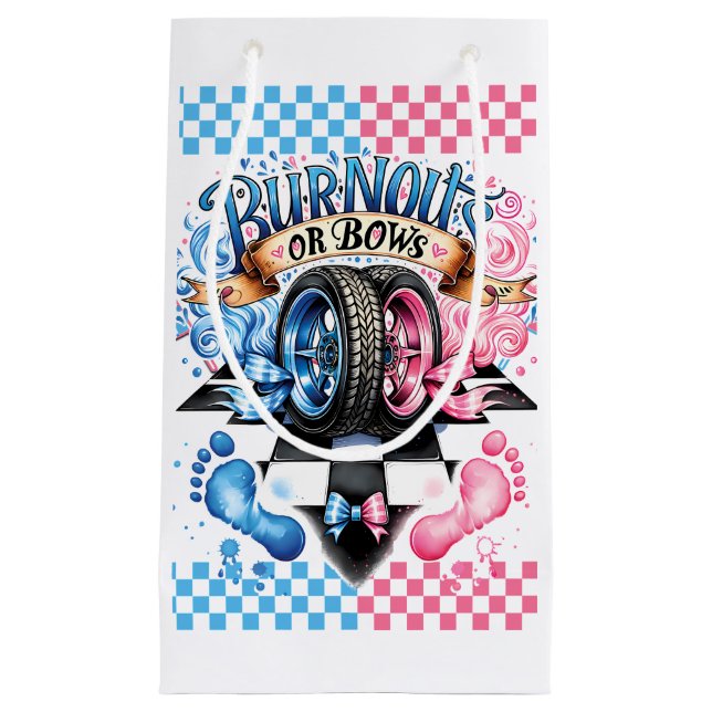 Sacola Para Presentes Pequena Gender Reveal Baby Shower Burnouts Bows Gift Bag (Frente)