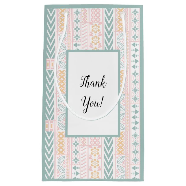 Sacola Para Presentes Pequena Geométrica Verde e Pêssego (Frente)