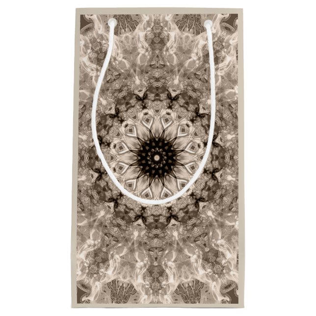 Sacola Para Presentes Pequena geométrico, bege, marrom, mandala (Frente)