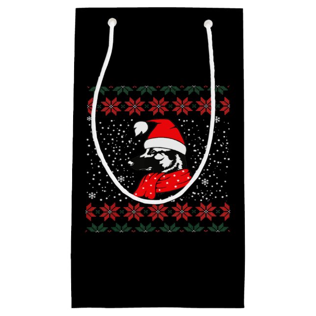 Sacola Para Presentes Pequena german shepherd de Natal (Frente)
