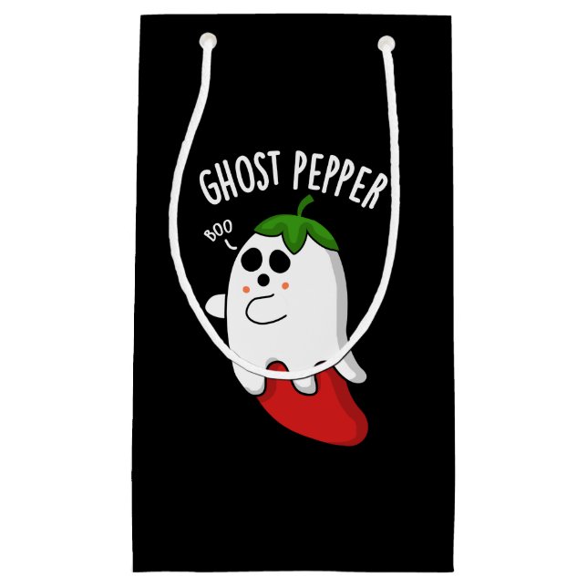 Sacola Para Presentes Pequena Ghost Pepper Funny Chili Pun Dark BG (Frente)
