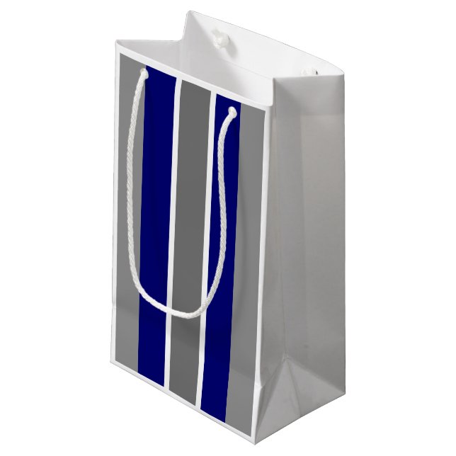 Sacola Para Presentes Pequena Gift Bag - Ultramarine Blue e Cinzas Strips (Frente inclinada)