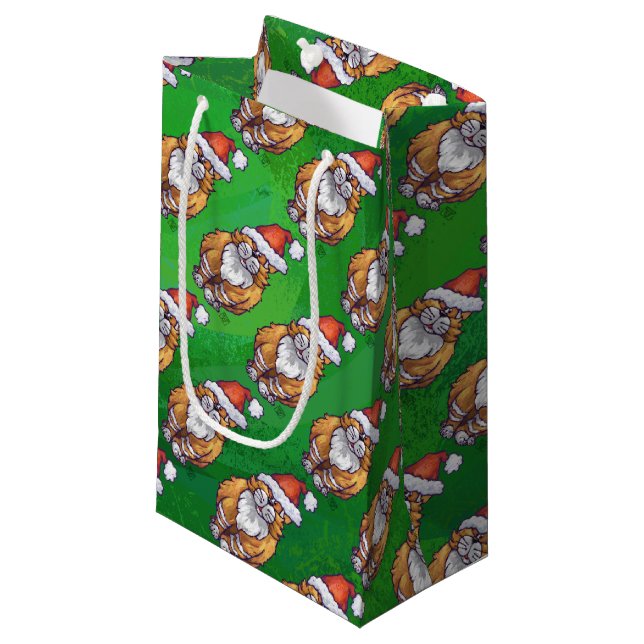 Sacola Para Presentes Pequena Ginger Cat Christmas on Green (Frente inclinada)