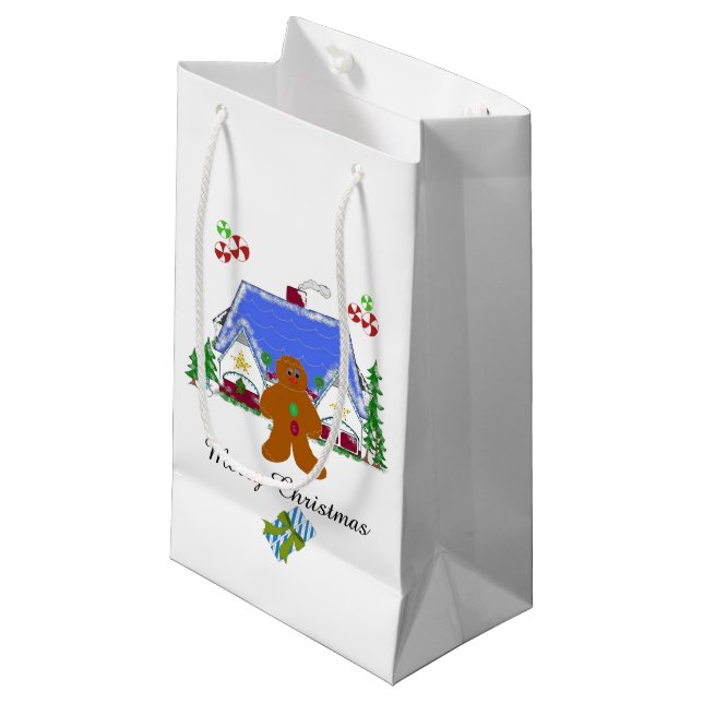 Sacola Para Presentes Pequena Gingerbird Man and House (Frente inclinada)