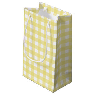 Sacola Para Presentes Pequena Gingham amarelo pálido e branco