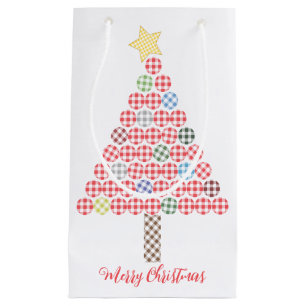 Sacola Para Presentes Pequena Gingham Multicolor, Merry Árvore de Natal