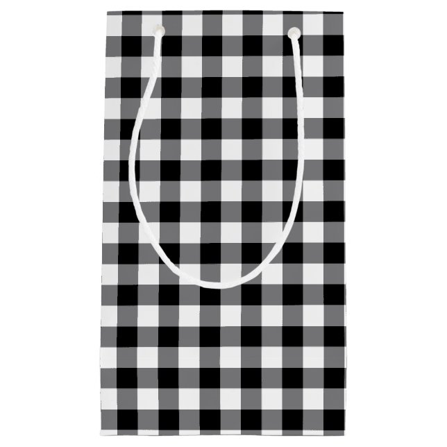 Sacola Para Presentes Pequena Gingham Preto E Branco (Frente)